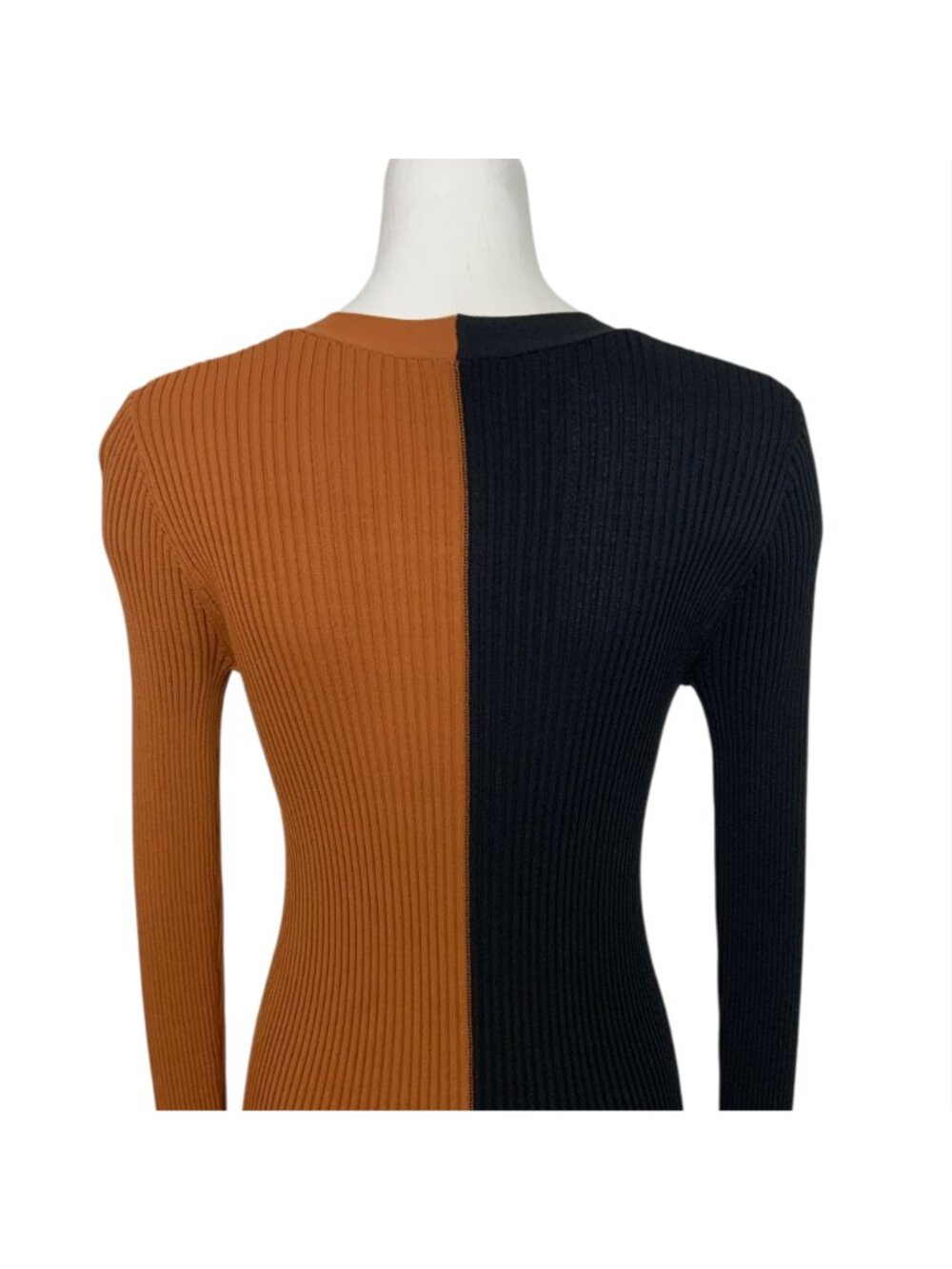 Staud Shoko Colorblocked Midi Dress S Tan Black Ribbed Long Sleeve Fall Fashion - Picture 13 of 16